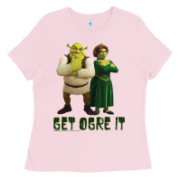 Bubblegum Pink Shrek Fiona & Shrek Get Ogre It Text Poster Ladies Tee - InspiraDesign