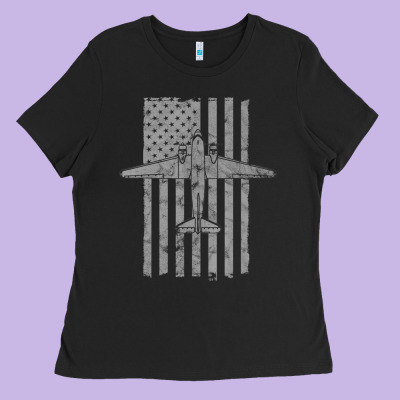 C-47 Skytrain Wwii Transport Airplane Vintage Flag Ladies Tee Designed By Inspiradesign