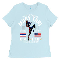 Baby Blue thailand american flag muay thai boxing train hard repeat t shirt Ladies Tee - InspiraDesign