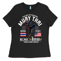 Black thailand american flag muay thai boxing train hard repeat t shirt Ladies Tee - InspiraDesign