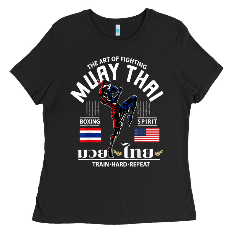 Thailand American Flag Muay Thai Boxing Train Hard Repeat T Shirt Ladies Tee by InspiraDesign | Teevron