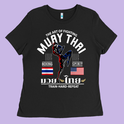 Thailand American Flag Muay Thai Boxing Train Hard Repeat T Shirt Ladies Tee Designed By Inspiradesign