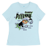 Baby Blue Danny Phantom Coming Through Brick Wall Ladies Tee - InspiraDesign