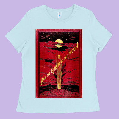 From The Earth To The Moon Jules Verne Book Cover Design Ladies Tee Designed By Artchic