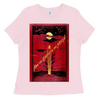 Bubblegum Pink From The Earth To The Moon Jules Verne Book Cover Design Ladies Tee - ArtChic