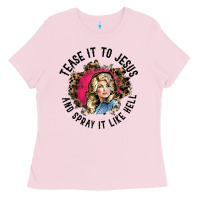 Bubblegum Pink tease it to jesus and spray it like hell leopard western raglan baseba Ladies Tee - ArtChic