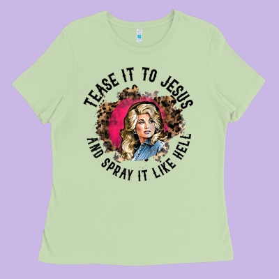 Tease It To Jesus And Spray It Like Hell Leopard Western Raglan Baseba Ladies Tee Designed By Artchic