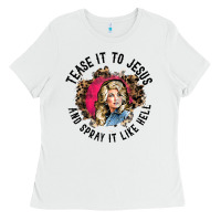 White tease it to jesus and spray it like hell leopard western raglan baseba Ladies Tee - ArtChic