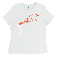 White banksy headshot butterfly Ladies Tee - ArtChic