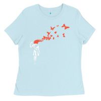 Baby Blue banksy headshot butterfly Ladies Tee - ArtChic