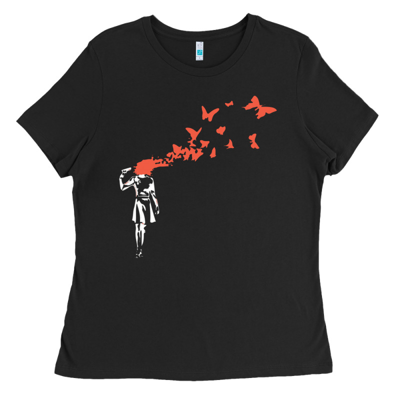 Banksy Headshot Butterfly Ladies Tee by ArtChic | Teevron