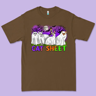 Cat Sheet Ghost Cats Halloween Premium Tee Designed By Cowgirlartshop