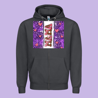Purple Leopard Pink Mama Hearts Zipper Hoodie Designed By Adodesignshop