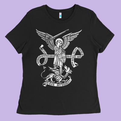 St Michael Archangel Catholic Angel Defend Us Ladies Tee Designed By Artchic