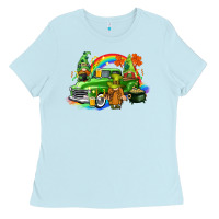 Baby Blue St. Patrick's Day truck with gnomies Ladies Tee - CowGirlArtShop