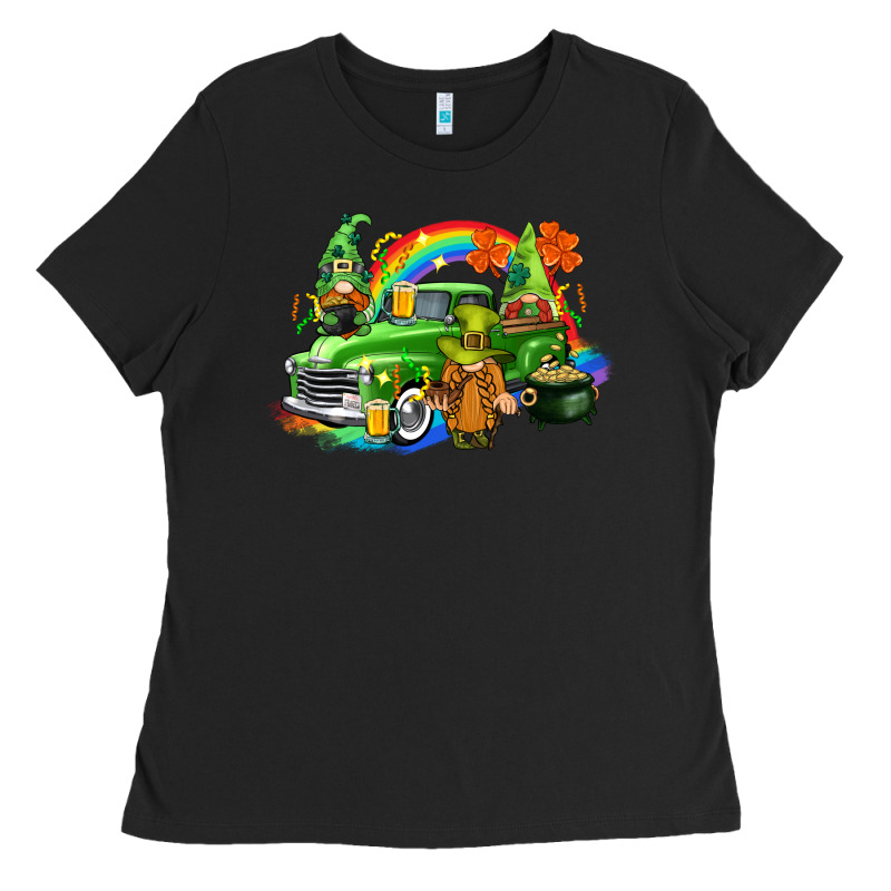 St. Patrick's Day Truck With Gnomies Ladies Tee by CowGirlArtShop | Teevron