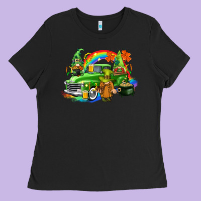 St. Patrick's Day Truck With Gnomies Ladies Tee Designed By Cowgirlartshop