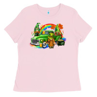 Bubblegum Pink St. Patrick's Day truck with gnomies Ladies Tee - CowGirlArtShop