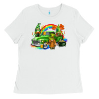 White St. Patrick's Day truck with gnomies Ladies Tee - CowGirlArtShop