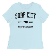 Surf City North Carolina Nc Vintage Sports Design Black Prin Ladies Tee | Teevron
