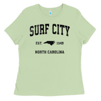Matcha Surf City North Carolina Nc Vintage Sports Design Black Prin Ladies Tee - StudioElite
