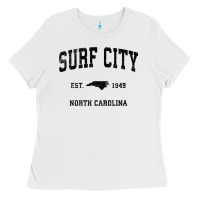 White Surf City North Carolina Nc Vintage Sports Design Black Prin Ladies Tee - StudioElite