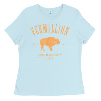 Baby Blue vermillion south dakota bison distressed design t shirt Ladies Tee - StudioElite