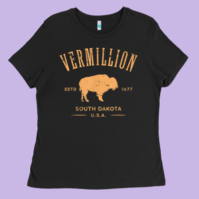 Vermillion South Dakota Bison Distressed Design T Shirt Ladies Tee Designed By Studioelite