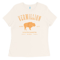 Bone vermillion south dakota bison distressed design t shirt Ladies Tee - StudioElite