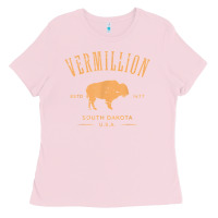 Bubblegum Pink vermillion south dakota bison distressed design t shirt Ladies Tee - StudioElite