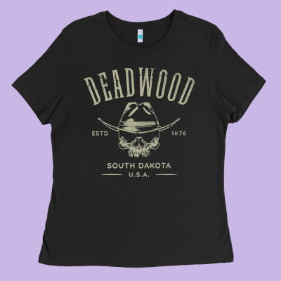 Deadwood South Dakota Usa Distressed Skull Design Souvenir Premium T S Ladies Tee Designed By Studioelite