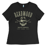 Black deadwood south dakota usa distressed skull design souvenir premium t s Ladies Tee - StudioElite