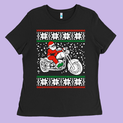 Santa Ridin Motocycle Ladies Tee Designed By Studioelite