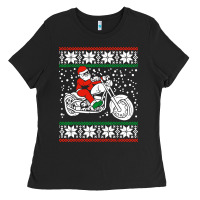 Black santa ridin motocycle Ladies Tee - StudioElite