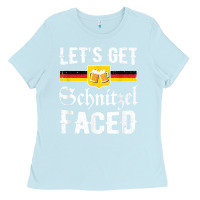 Baby Blue lets get schnitzel faced men women vintage oktoberfest t shirt Ladies Tee - StudioElite