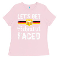 Bubblegum Pink lets get schnitzel faced men women vintage oktoberfest t shirt Ladies Tee - StudioElite