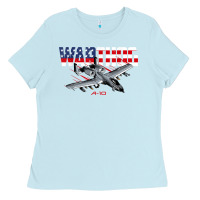 Baby Blue Military Airplane A-10 Warthog American Flag Ladies Tee - StudioElite