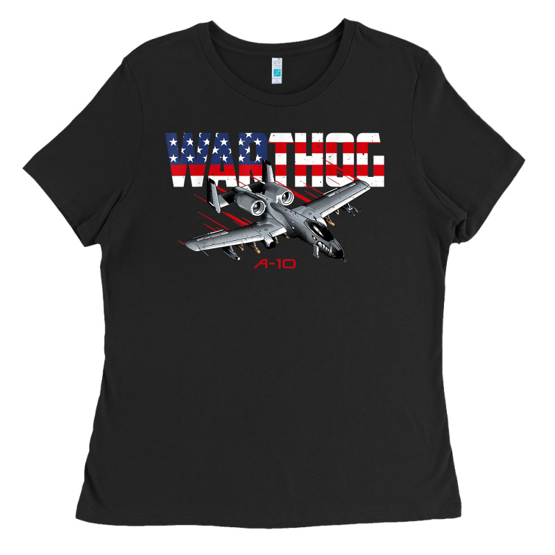 Military Airplane A-10 Warthog American Flag Ladies Tee by StudioElite | Teevron