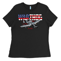 Black Military Airplane A-10 Warthog American Flag Ladies Tee - StudioElite