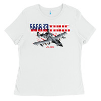 White Military Airplane A-10 Warthog American Flag Ladies Tee - StudioElite