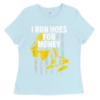 Baby Blue heavy equipment operator i run hoes for money usa flag t shirt Ladies Tee - StudioElite