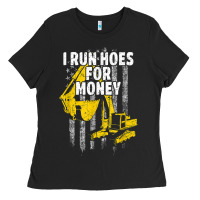 Heavy Equipment Operator I Run Hoes For Money Usa Flag T Shirt Ladies Tee | Teevron