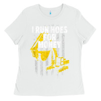 White heavy equipment operator i run hoes for money usa flag t shirt Ladies Tee - StudioElite