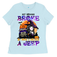 Baby Blue my broom broke so now i drive a j.e.e.p witch halloween t shirt Ladies Tee - StudioElite