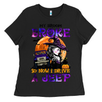 Black my broom broke so now i drive a j.e.e.p witch halloween t shirt Ladies Tee - StudioElite