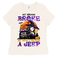 Bone my broom broke so now i drive a j.e.e.p witch halloween t shirt Ladies Tee - StudioElite