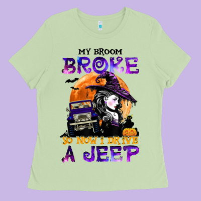 My Broom Broke So Now I Drive A J.e.e.p Witch Halloween T Shirt Ladies Tee Designed By Studioelite