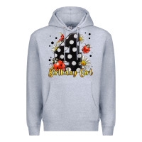 Heather Grey ladybug birthday girl age 4 Premium Hoodie - LillyAllenDesigns