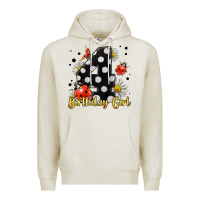 Oatmeal Heather ladybug birthday girl age 4 Premium Hoodie - LillyAllenDesigns