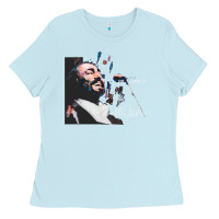 Baby Blue Original Portrait of Luciano Pavarotti Ladies Tee - StudioElite